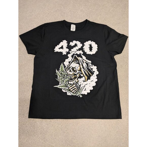 420 Grim Reaper Skull Graphic T-Shirt Black XXL 100% Cotton By Return To Sender - Picture 1 of 3